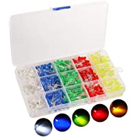 KINGSO 500 piezas de diodos emisores de luz LED de 5 mm establecen componentes electrónicos redondos 5 colores (100…